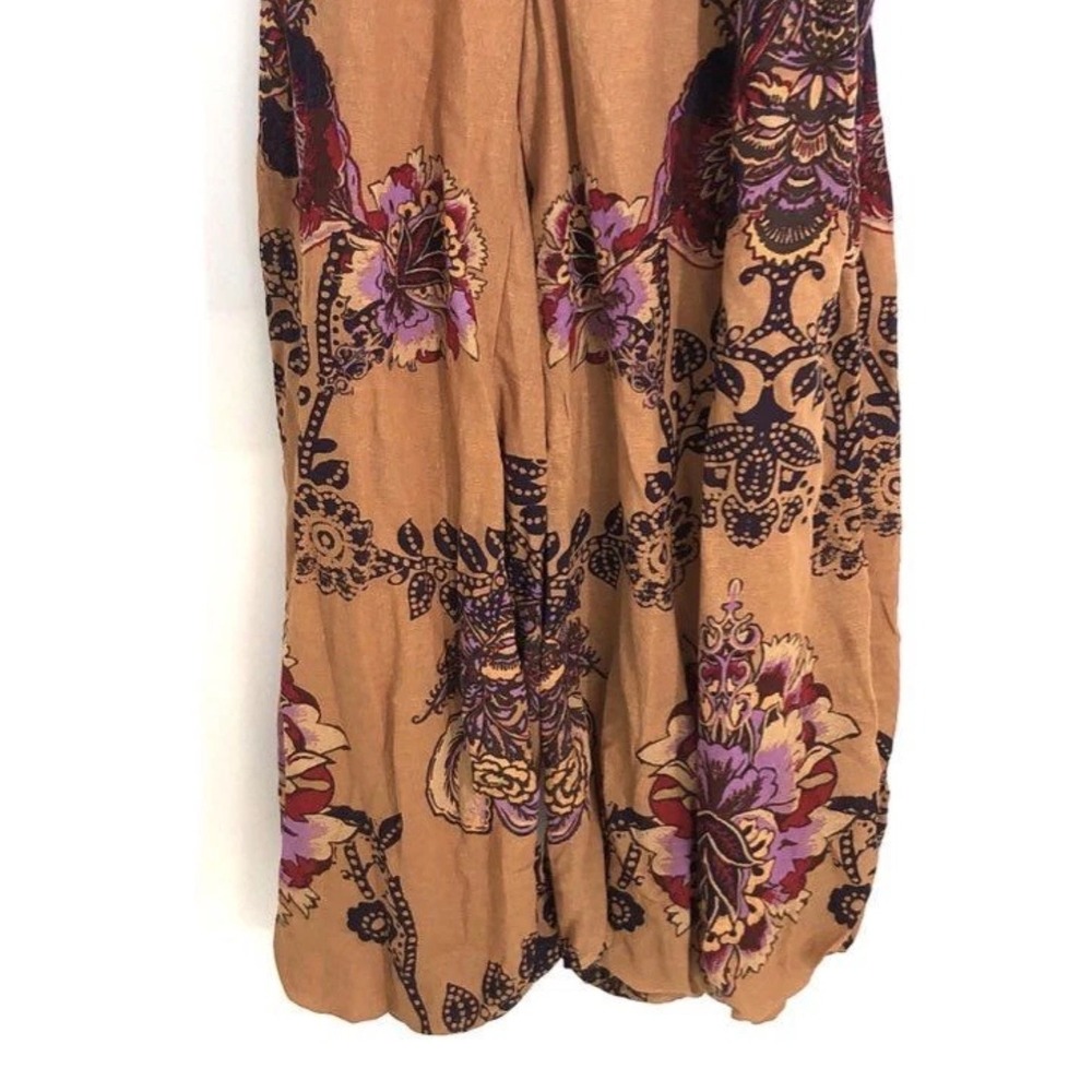 Free People Purple Tan Embroidered Wide Leg Jumpsuit Boho Festival Sz S NWT - Picture 7 of 9